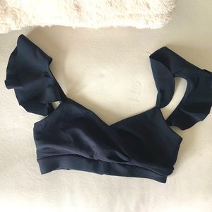 Black Sports Bra / workout top size with ruffle strap detailing
